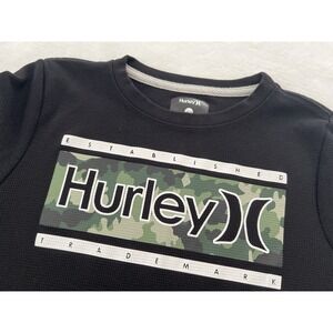Hurley Boys Long Sleeve Black Thermal Winter Crew Neck Tee Shirt Sz‎ Youth 10/12